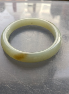 纯天然新疆和田玉老坑糖青白玉手镯圈口52mm玉石镯子女款带证书