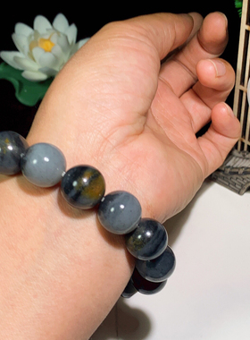 新疆和田玉青花籽料俏色黄油皮料手串青花籽料圆珠手链14mm男款