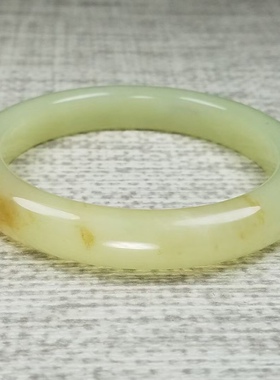 纯天然新疆和田玉黄口料手镯泥鳅背糖黄口料玉镯镯子53圈口带证书