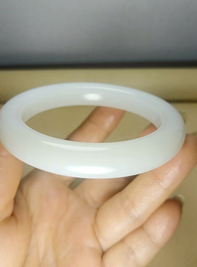 新货爆款纯天然新疆和田玉羊脂白玉手镯玉镯白玉镯子55圈口女款