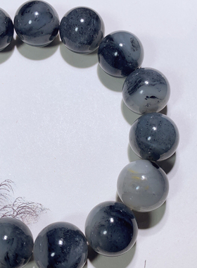 新货爆款天然新疆和田玉籽料青花手串青花籽料圆珠手链14mm男款