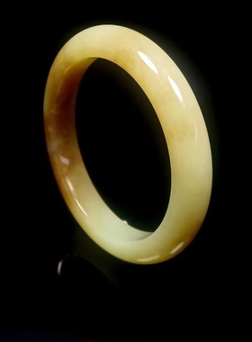 特价款俄料和田玉糖黄玉镯美人条手镯玉镯糖黄玉镯子57圈口带证书