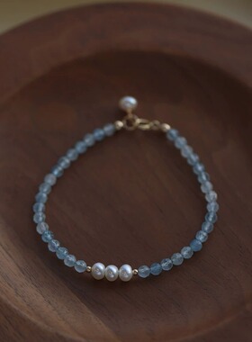 海蓝宝手链批发天然淡水珍珠原石水晶手串设计感百搭轻奢气质首饰