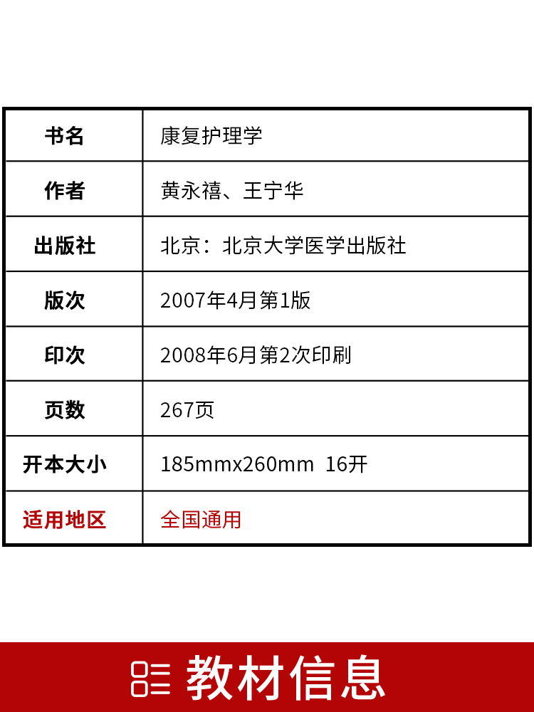 现货全新正版自考教材04436 4436康复护理学黄永禧2007年版北京大学医学出版社 自学考试指定书籍 朗朗图书自考书店 附考试大纲 - 图1