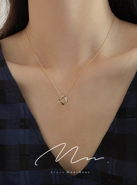 莫比乌斯旋转环K金色925纯银项链