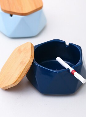 北欧简约陶瓷烟灰缸 办公家居摆件带盖创意潮流酒店广告烟灰缸