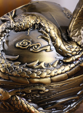 复古风古典动物球型烟灰缸 精美花纹雕刻古青色实用家居装饰摆件