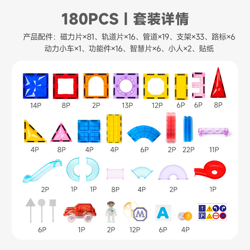 [到手180片]彩窗透光磁力片积木儿童益智管道轨道男孩女孩拼装