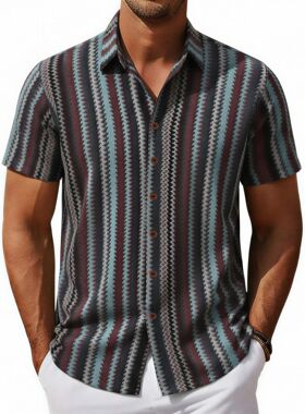 men's shirts男装 新款男士民族风条纹衬衫休闲镂空蕾丝衬衣a0403