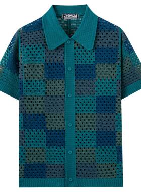 men's t-shirts男装 美式休闲水溶钩花针织衫 镂空短袖开衫polo衫