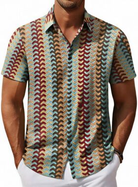 men's shirts男装 欧美男士针织衬衣  新款炫彩镂空透气短袖衬衫