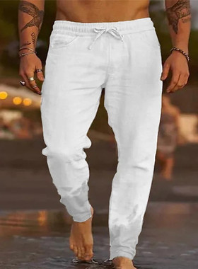 men's Pants Man trousers欧美新款男式纯色抽绳棉宽松沙滩休闲裤