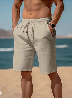 men's shorts短裤短裤沙滩短裤抽绳弹力腰部直筒平实舒适透气短款