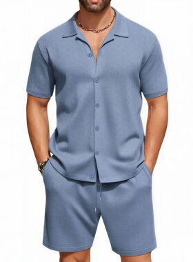 men's shirts shorts男套装古巴领衬衫休闲套装 男士家居服两件套