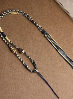 藏式项链绳手工编织民族风藏式天珠项链唐卡吊坠绳扎基拉姆项绳