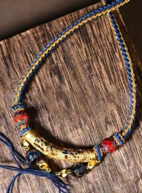 手工编织藏风项链绳男女唐卡扎基拉姆吊坠绳香灰琉璃珠毛衣链挂绳