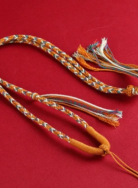 五路财神项链藏式手工编织棉线八股编织吊坠项链唐卡挂绳佛牌吊坠