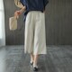 Cotton and linen three-quarter wide-leg pants for women, summer loose cropped pants