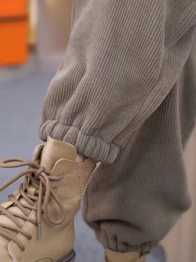 加厚羊羔绒裤子女2023新款秋冬季大码女装宽松显瘦束脚加绒哈伦裤