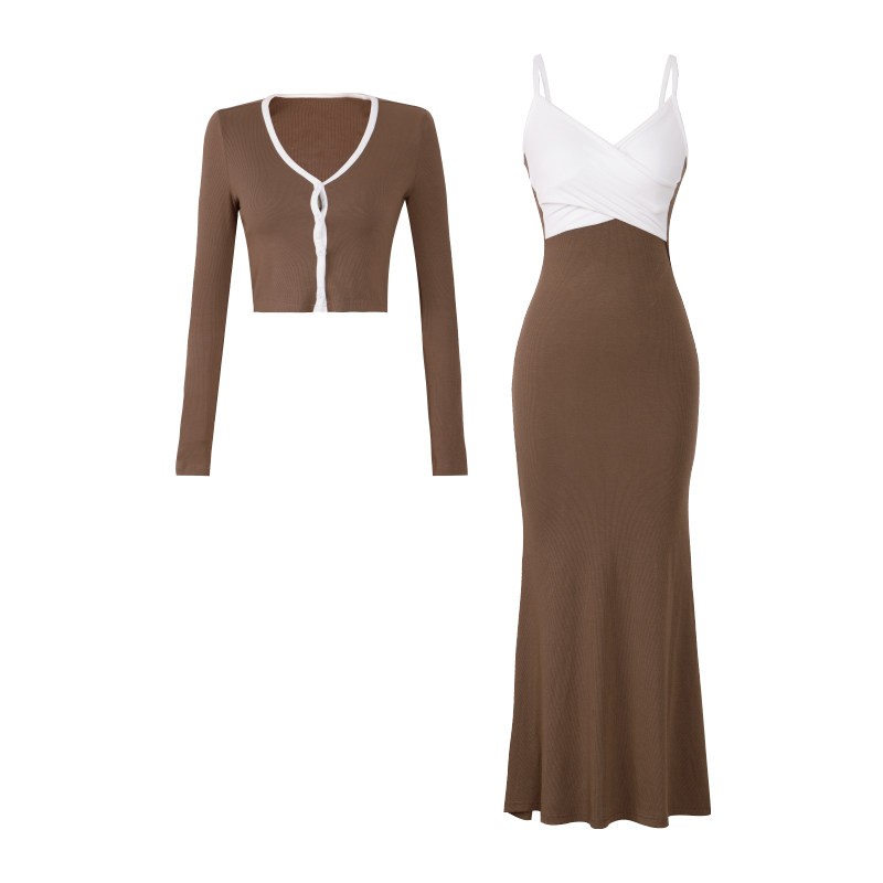 XULU原创气质撞色吊带美亚碧羊绒高弹包臀裙修身针织开衫两件套,淘宝优惠券,粉丝福利购,淘宝优惠卷