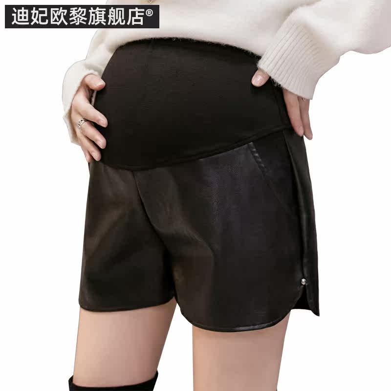 孕妇短裤秋季潮妈时尚款皮外穿裤子 迪妃欧黎孕妇打底裤