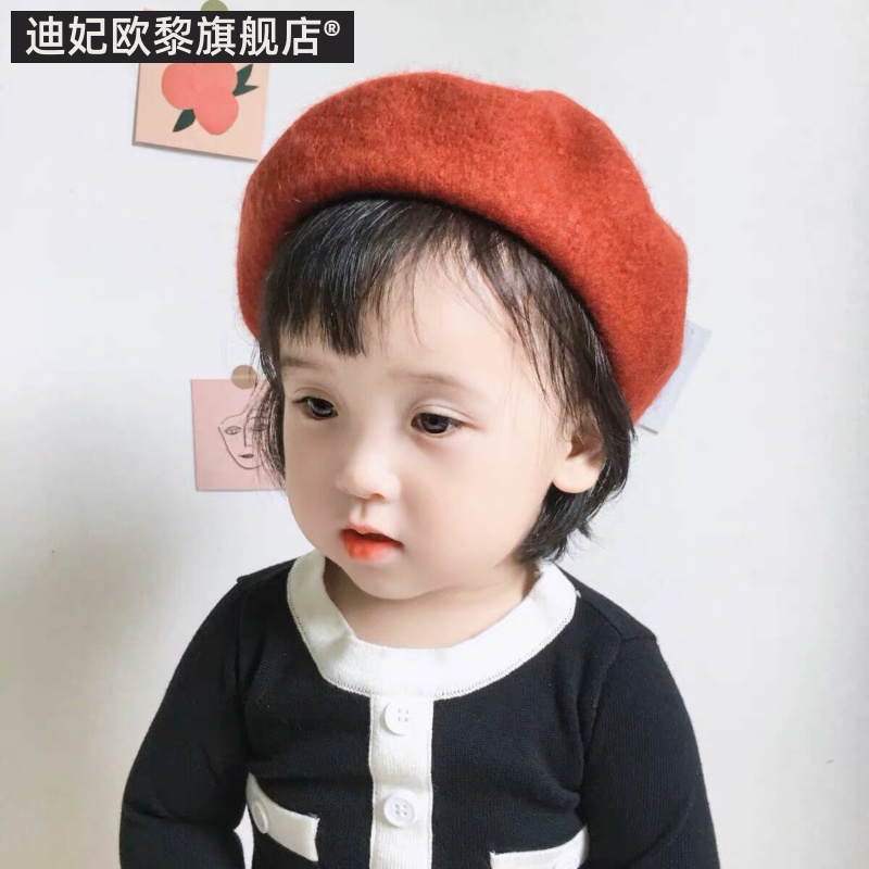 儿童帽子小童羊毛贝雷帽时尚春秋冬女帽子洋气小孩帽羊毛呢女童帽