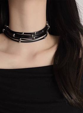 锁骨链暗黑系黑色哥特式颈链短款