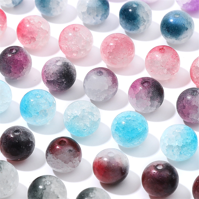 100颗冰裂爆花晶雪花圆珠散珠子手工diy古风发簪手链项链材料配件 - 图0