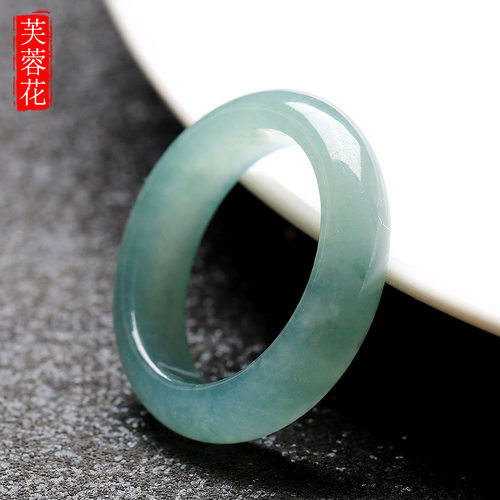 芙蓉花A货翡翠戒指冰蓝玉石戒指男女款小圈指环尾戒男细条戒指女 - 图0