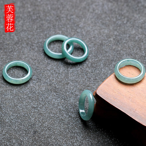 芙蓉花A货翡翠戒指冰蓝玉石戒指男女款小圈指环尾戒男细条戒指女 - 图1