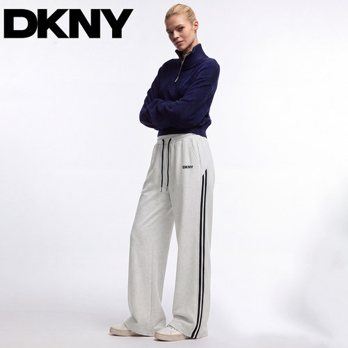 DKNY唐可娜儿灰色休闲裤女2026新款秋季美式慵懒卫裤拼条阔腿裤子 - 图0