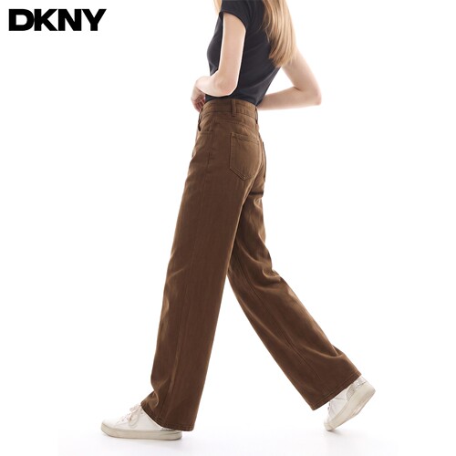【100%棉】DKNY唐可娜儿美式微喇牛仔裤女秋季宽松直筒裤休闲长裤 - 图2