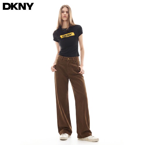 【100%棉】DKNY唐可娜儿美式微喇牛仔裤女秋季宽松直筒裤休闲长裤 - 图0