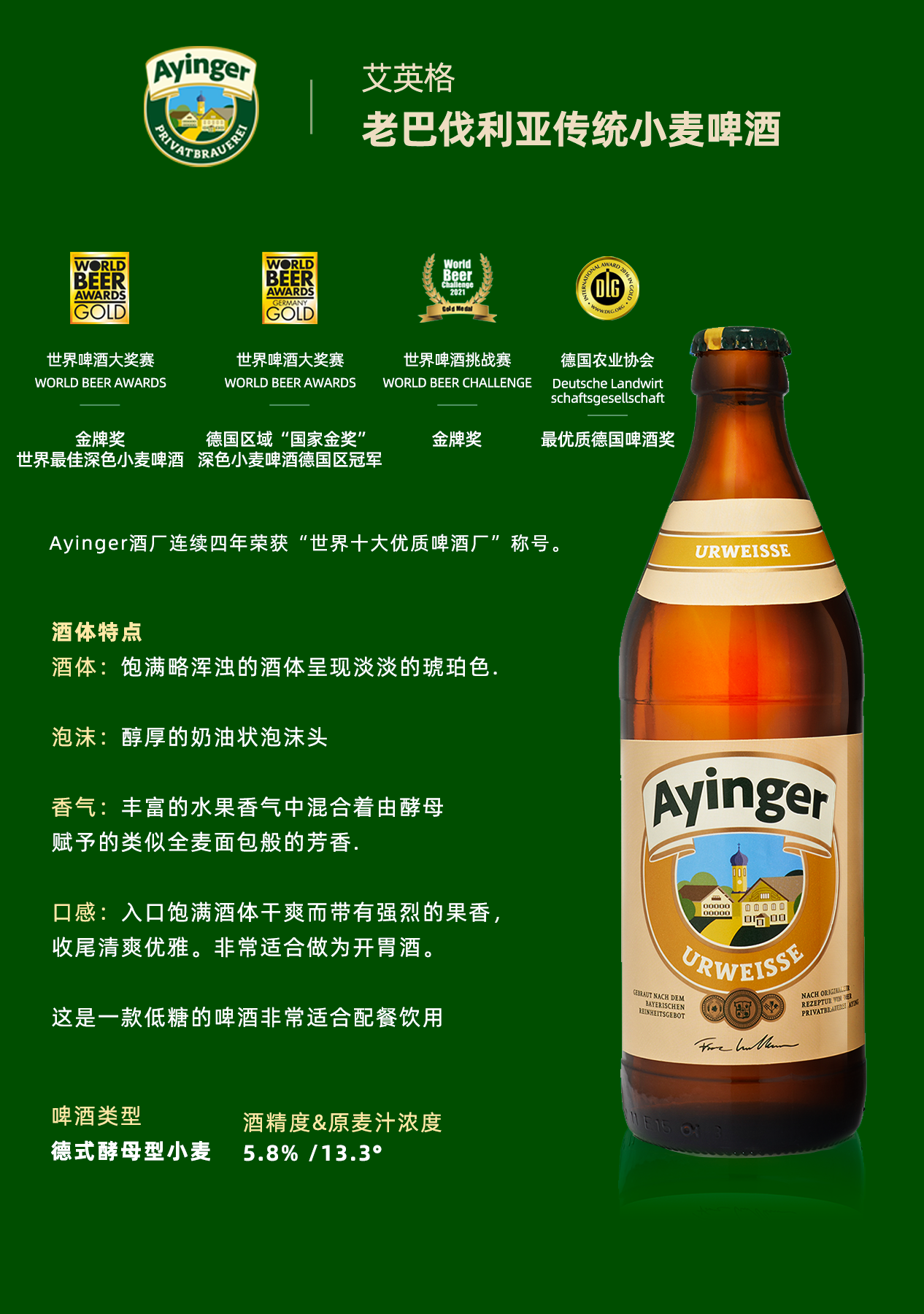 德国进口艾英格Ayinger小麦老巴伐利亚百年欢庆白啤酒6瓶组合 - 图1