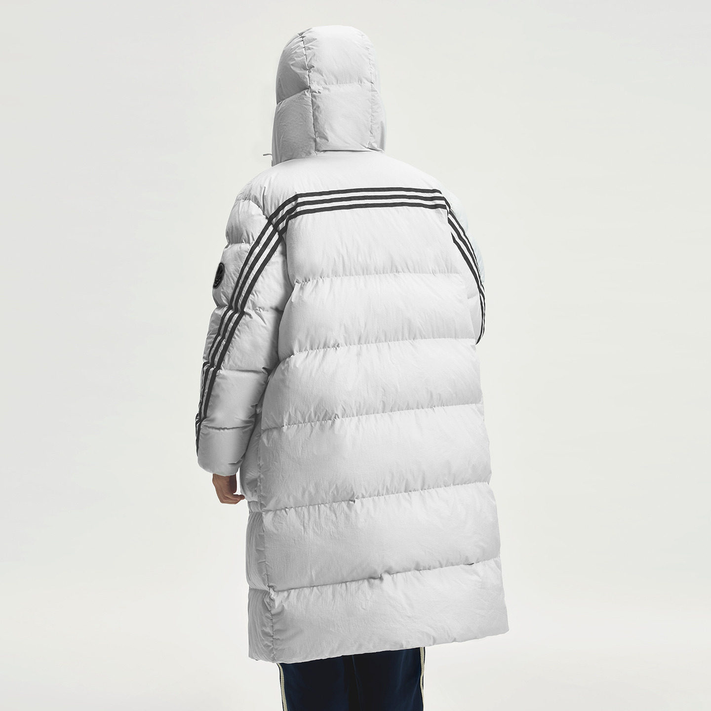 保暖宽松舒适长款三条纹鸭绒连帽羽绒服男女adidas阿迪达斯三叶草
