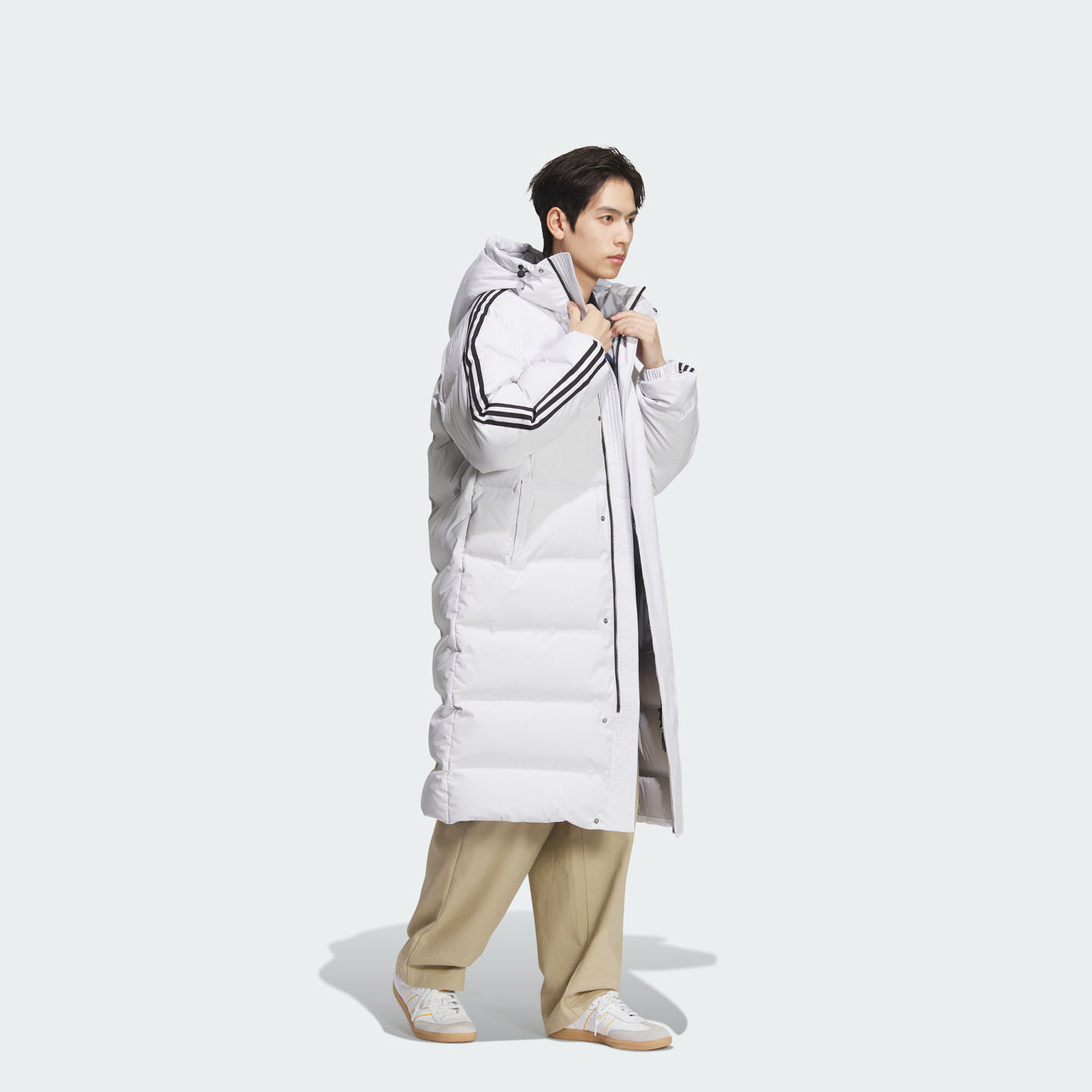 600蓬长款运动连帽鸭绒羽绒服面包服男adidas阿迪达斯三叶草