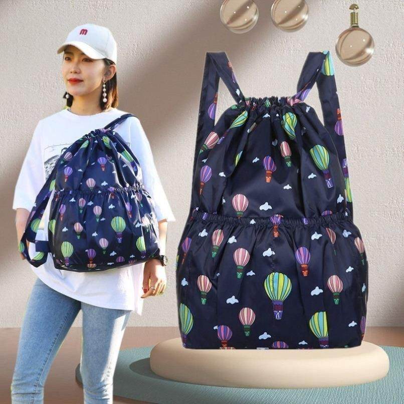 抽绳束口袋花布包中老年双肩包买菜购物袋方便袋大容量防水背包女,淘宝优惠券,粉丝福利购,淘宝优惠卷