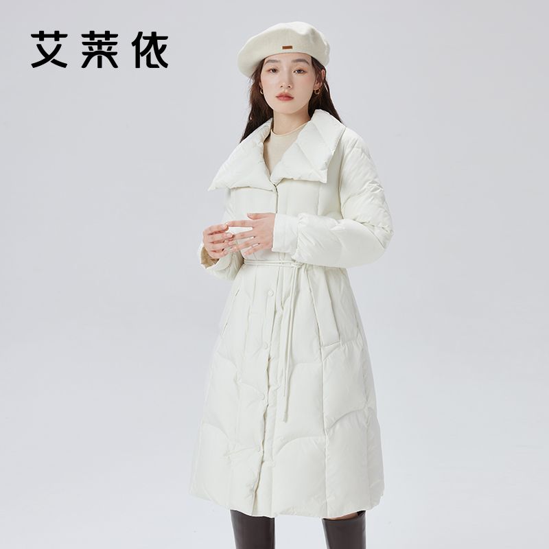 艾莱依-时尚简约羽绒服2023新款优雅显瘦收腰中长款保暖外套1185