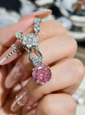 千禧玫瑰切割粉色八边形简约项链