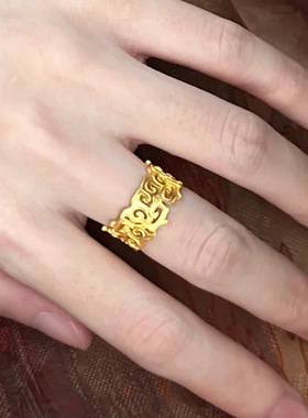 古法卷草纹镂空戒指女高端设计