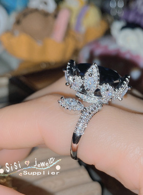 蓝刚玉花冠戒指轻奢活口指环ins