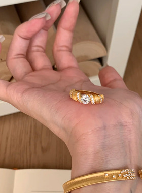 高级感布契风麻花拉丝戒指女中古