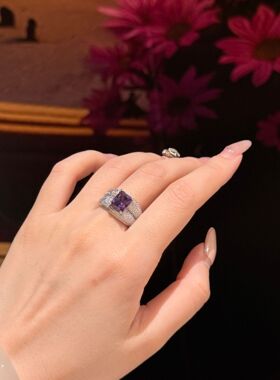 欧美小众设计感浪漫紫色宝石戒指