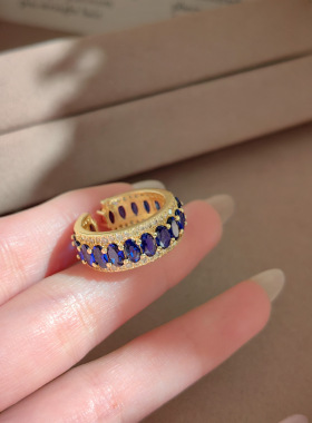 vintage华丽重工皇家蓝排钻戒指