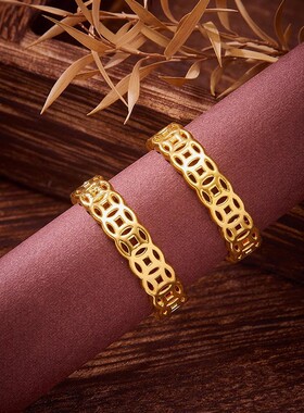 新中式八方来财镂空铜钱戒指简约