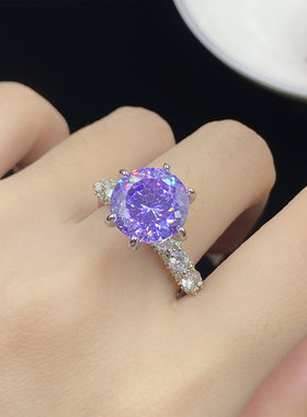 5克拉星空切紫锂辉粉色锆石戒指