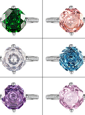 精致海蓝八边形千禧切戒指镶紫锂