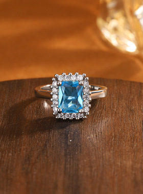 小众设计浅蓝锆石戒指女欧美百搭