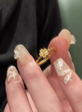 爆闪五叶小花戒指女2025新款古法