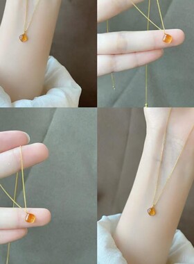 粉色小方豆项链女款吊坠感日常百搭显白颈链女友电镀防掉色